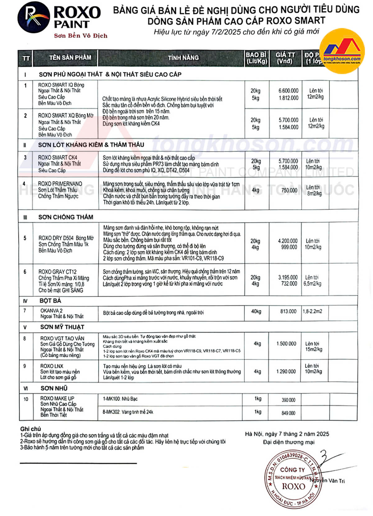 bang bao gia son roxo