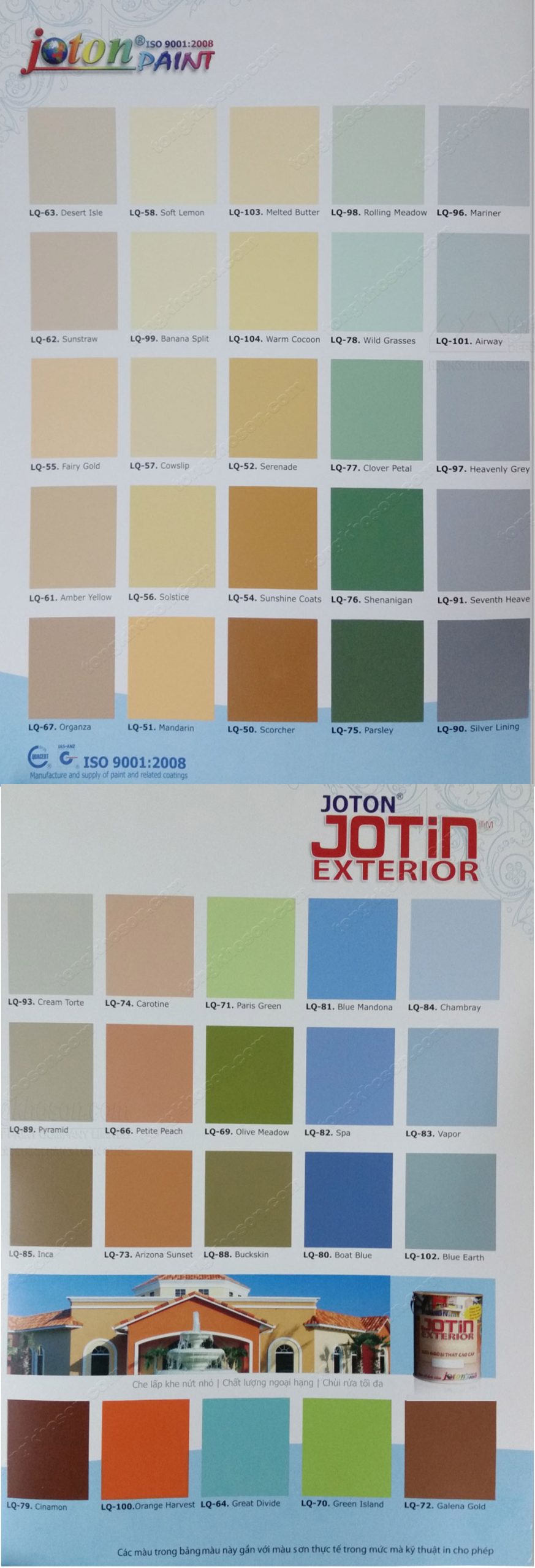 Bảng màu sơn Joton Jotin ngoại thất siêu bóng