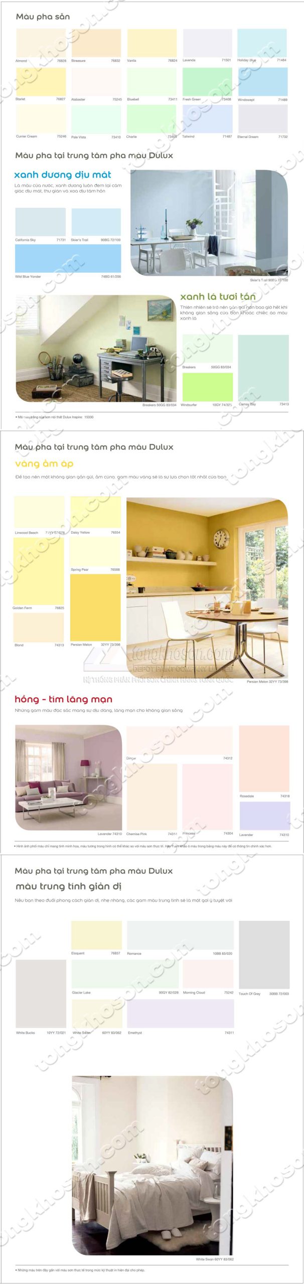 Bảng màu sơn Dulux Inspire nội thất mịn