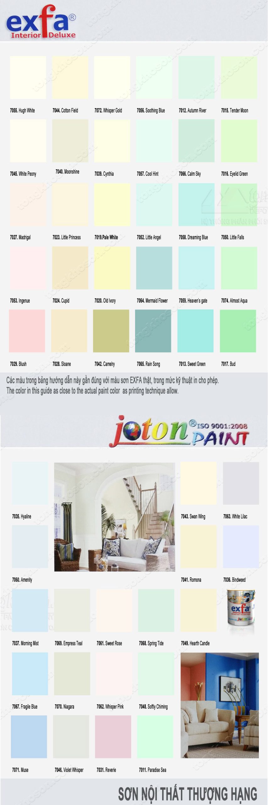 Bảng màu sơn Exfa thượng hạng dùng cho nội thất
