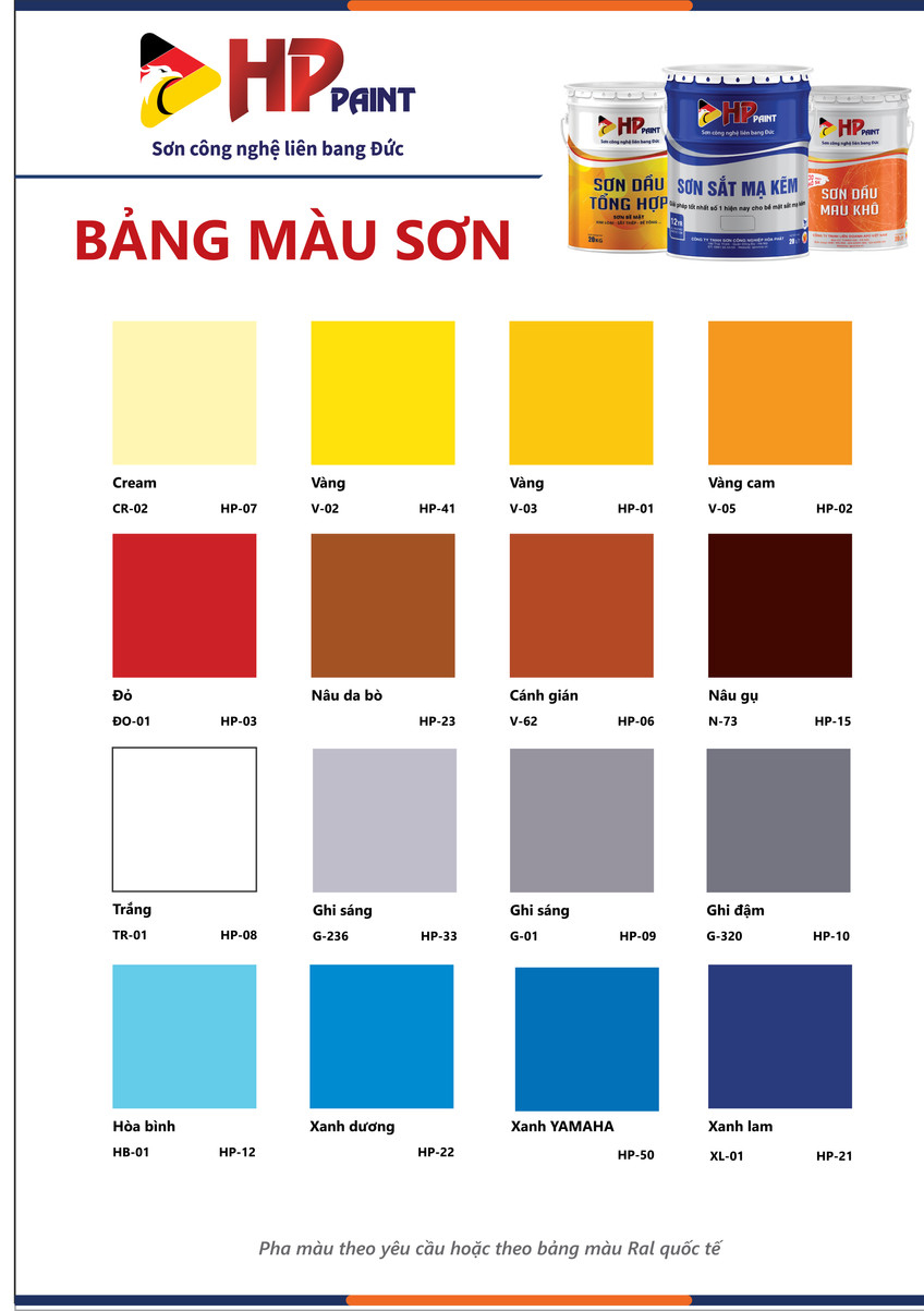 Bảng màu sơn sắt thép HP Paint