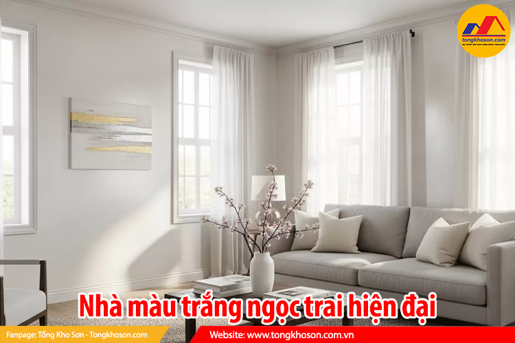 nhà màu trắng ngọc trai hiện đại