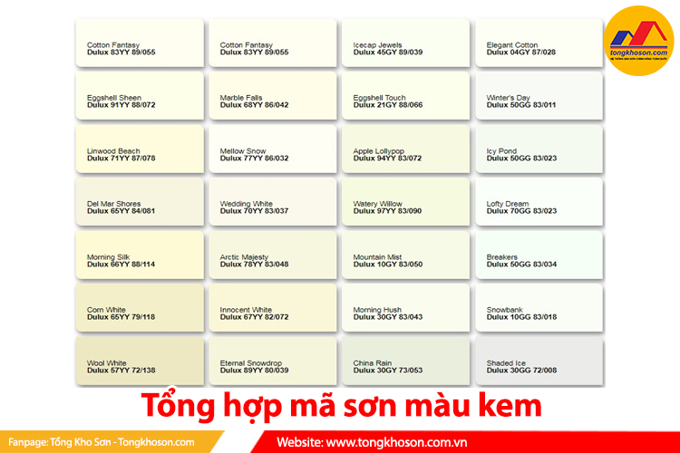 Tổng hợp mã sơn màu kem