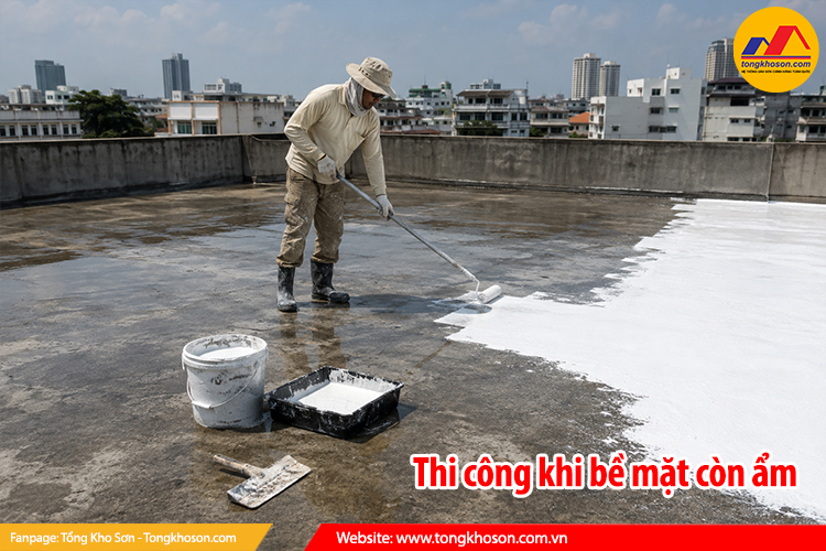 Thi công khi bề mặt còn ẩm